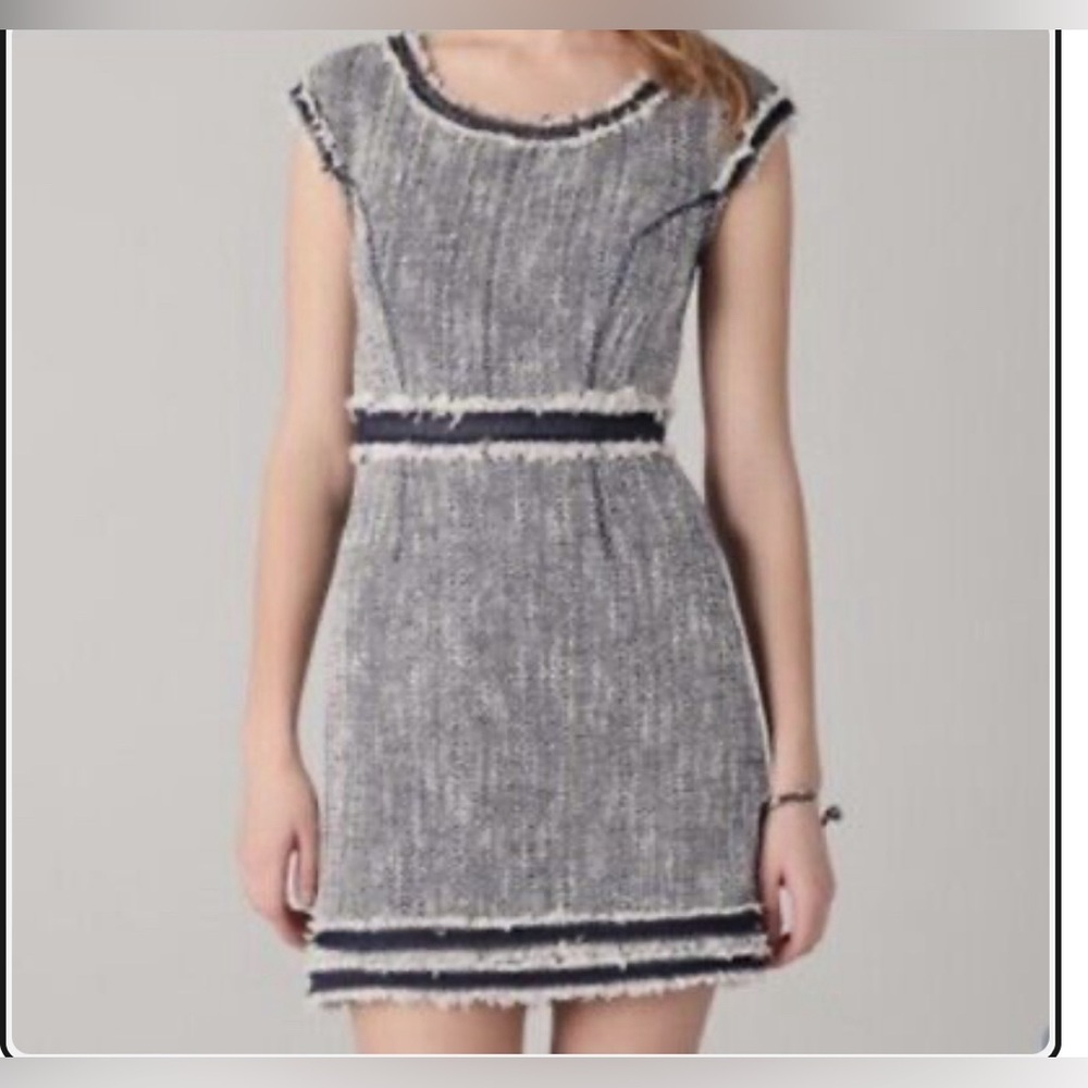 Rebecca Taylor Tweed Fringe Mini Dress Size 12 - Picture 5 of 11